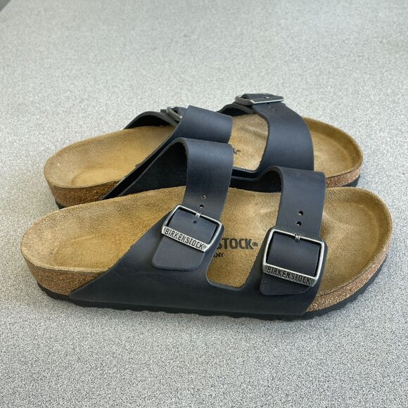 NEW Birkenstock Arizona Oiled Black Leather Women's Size 8  Slide Sandals - Picture 1 of 7
